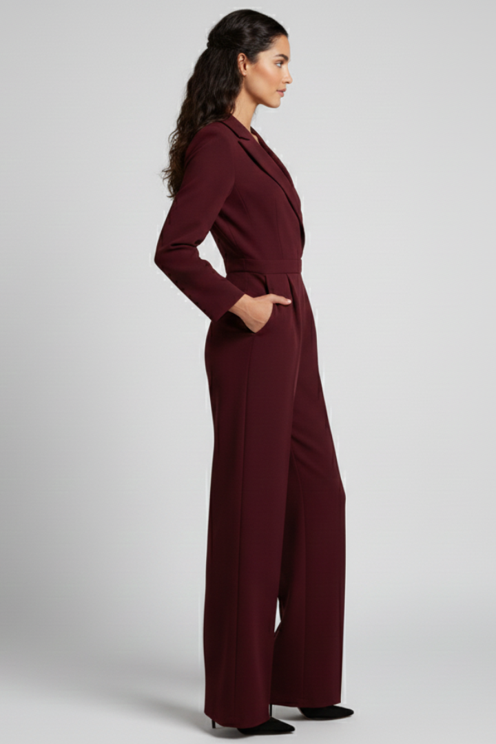 Greta | Damen Rundhals Klassischer Jumpsuit mit Taillenband