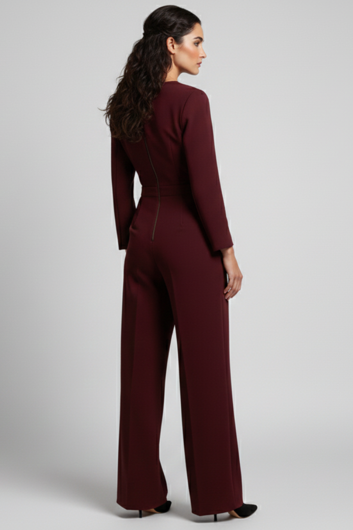 Greta | Damen Rundhals Klassischer Jumpsuit mit Taillenband
