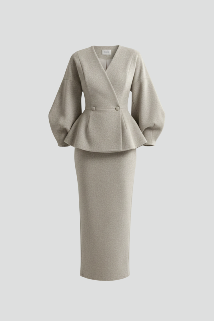 Andrea | Damen Blazer- und Rockanzug-Set mit V-Ausschnitt