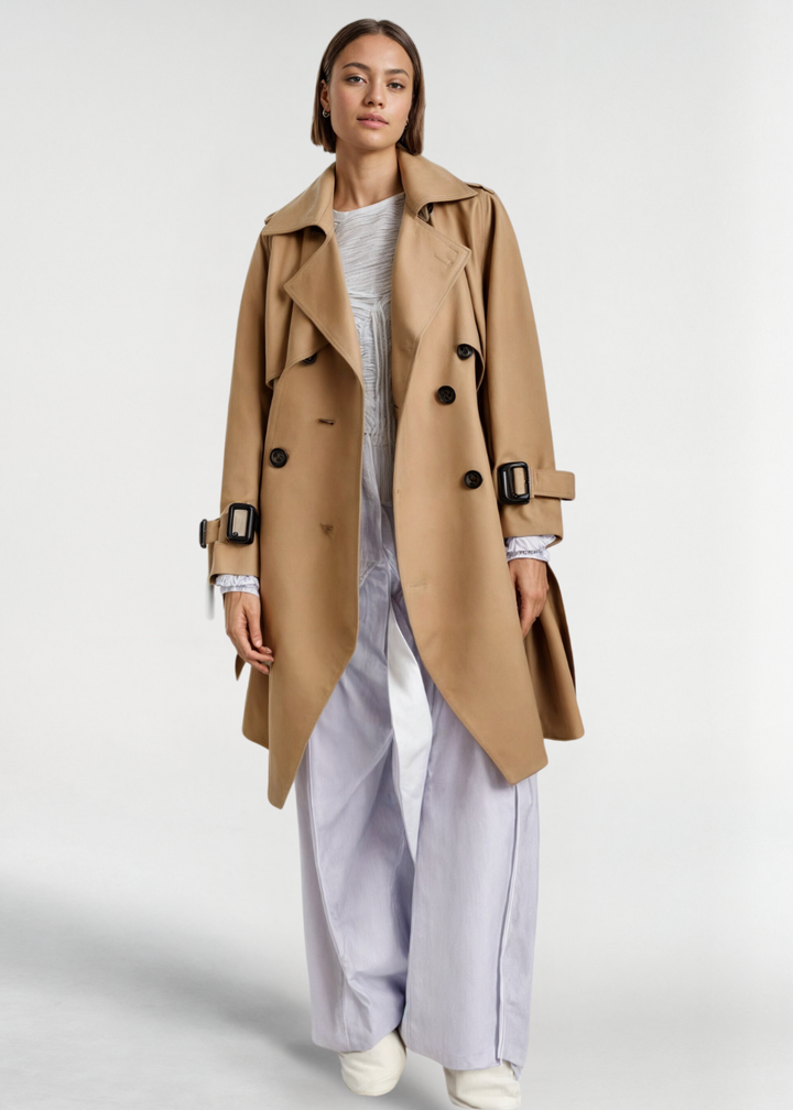 Emma | Damen Wasserfester Langer Wintertrenchcoat mit Gürtel