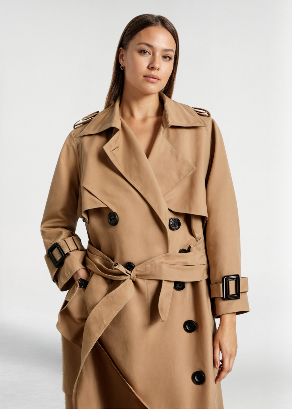 Emma | Damen Wasserfester Langer Wintertrenchcoat mit Gürtel