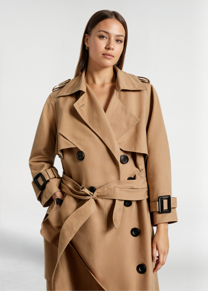 Emma | Damen Wasserfester Langer Wintertrenchcoat mit Gürtel