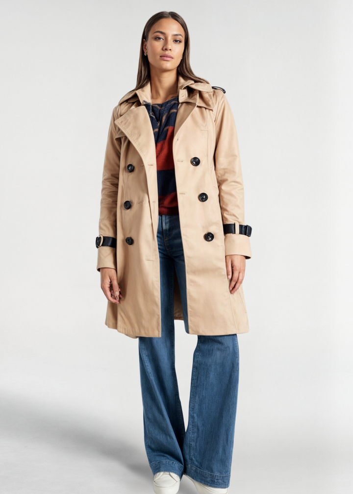 Eva | Damen Wasserfester Langer Wintertrenchcoat mit Knopfleiste