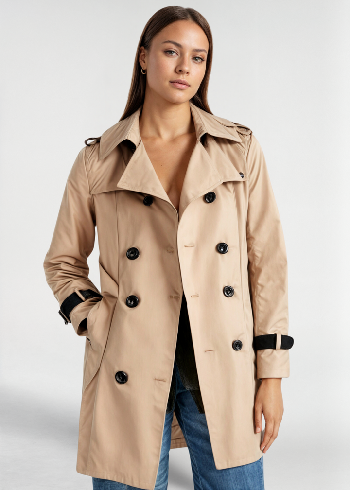 Eva | Damen Wasserfester Langer Wintertrenchcoat mit Knopfleiste