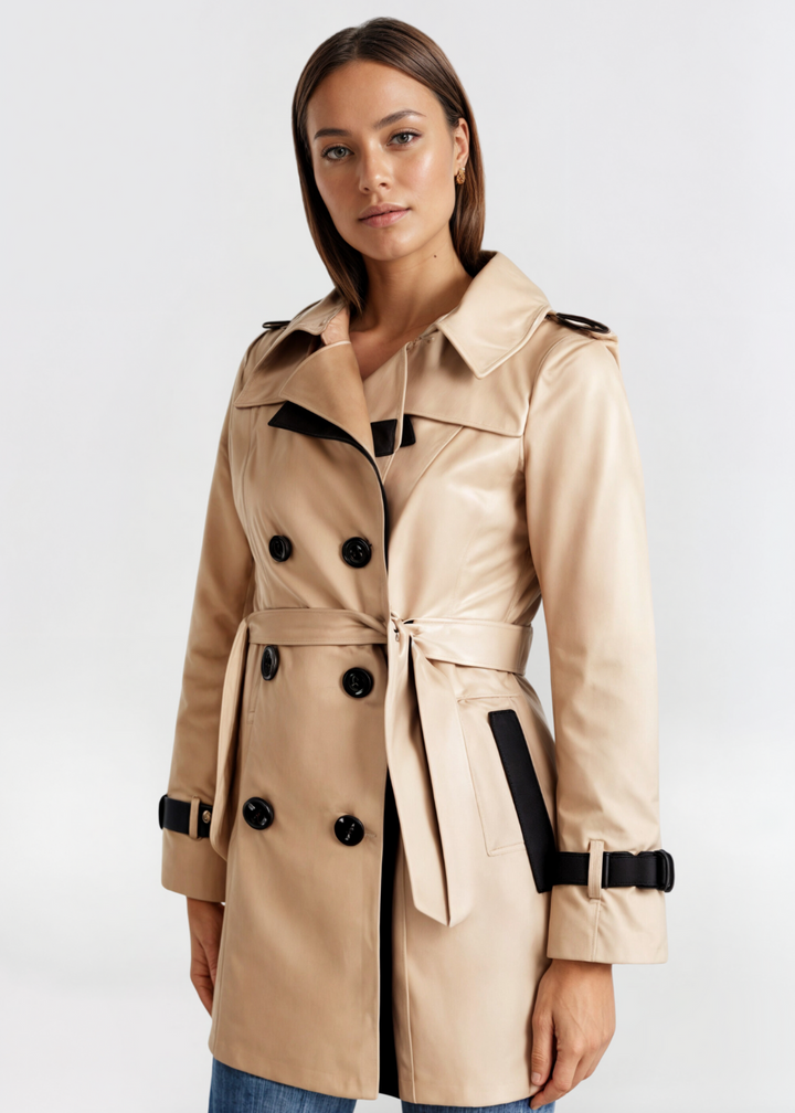 Eva | Damen Wasserfester Langer Wintertrenchcoat mit Knopfleiste