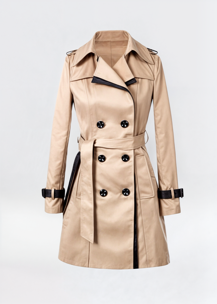 Eva | Damen Wasserfester Langer Wintertrenchcoat mit Knopfleiste
