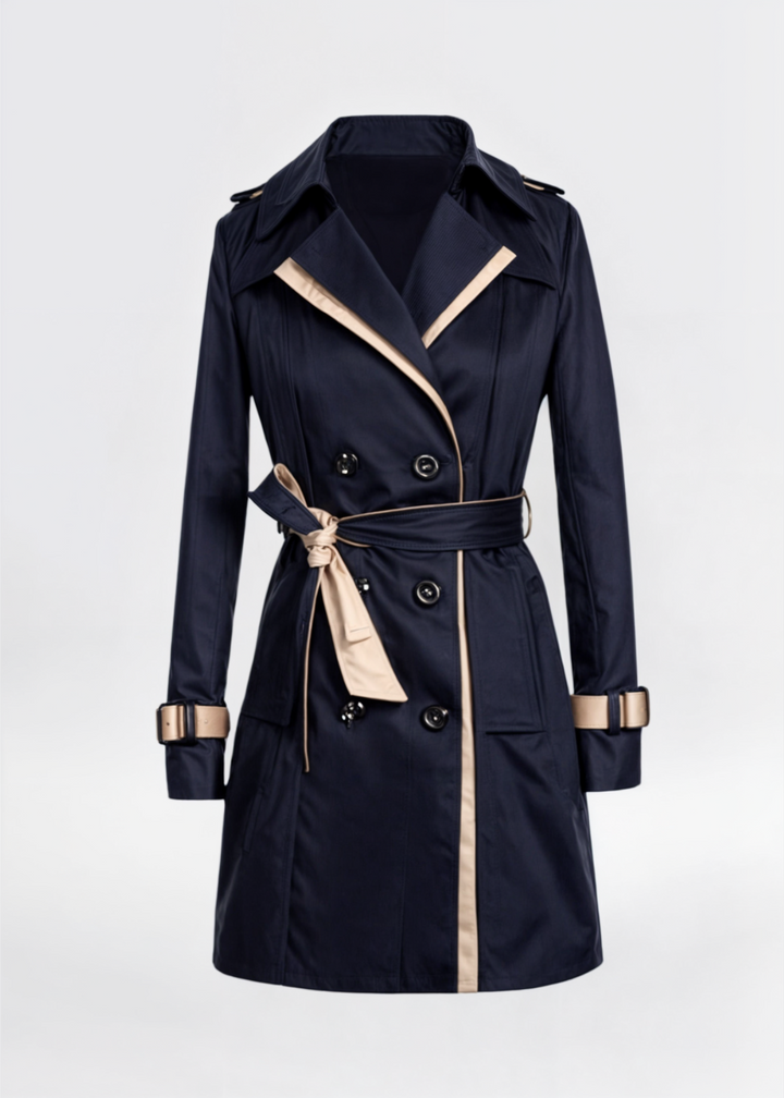 Eva | Damen Wasserfester Langer Wintertrenchcoat mit Knopfleiste