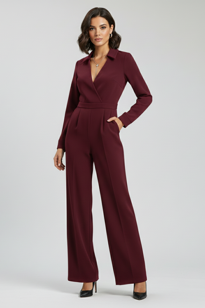 Jessica | Damen Kragen Wide-Leg Taillierter Jumpsuit