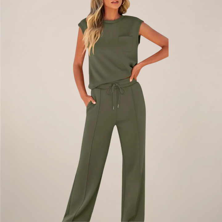 Leonie | Damen Ärmelloses Top Mit Kordelzug Hose Set