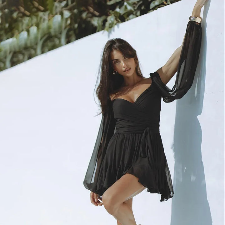 Sabine | Sommerliches Damen-Minikleid mit langen Ärmeln