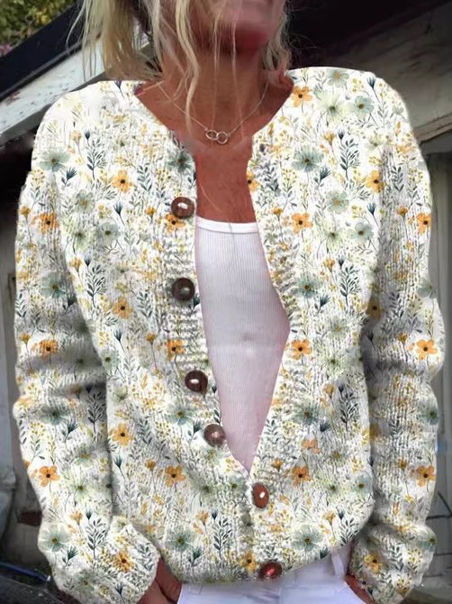Lena | Damen Klassische Gemusterte Strickjacke mit Knöpfen