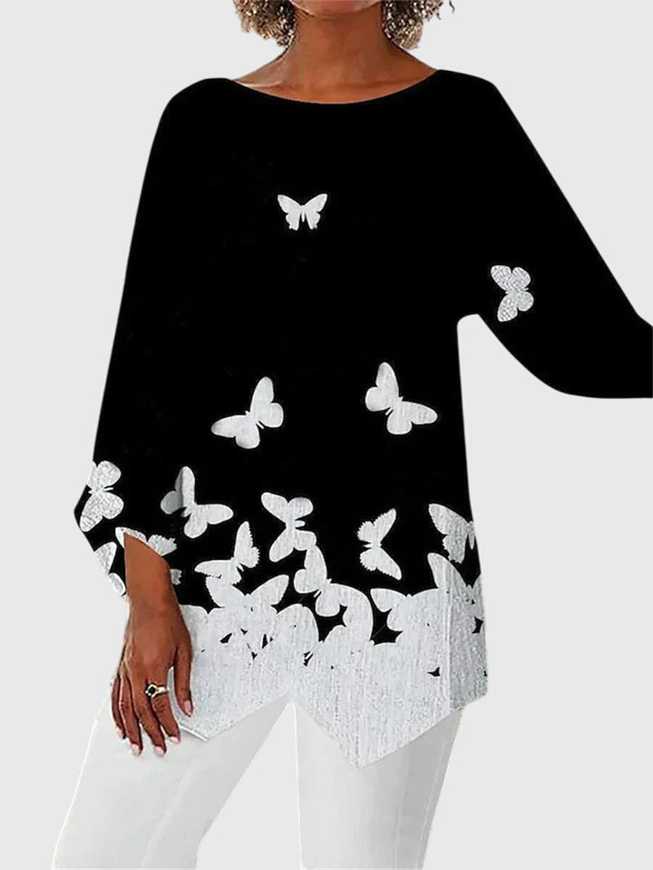 Dorothea | Damen Langarmtop mit Schmetterlingsmuster