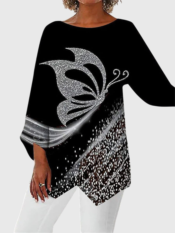 Dorothea | Damen Langarmtop mit Schmetterlingsmuster