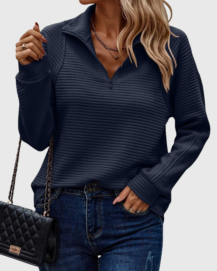 Christa | Damen Lässiger Langarm-Pullover mit Reißverschluss