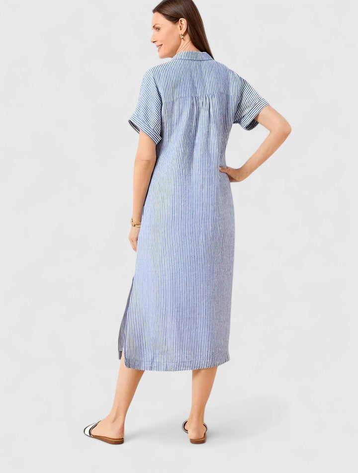 Maja | Damen Lockeres Gestreiftes Hemd-Midikleid