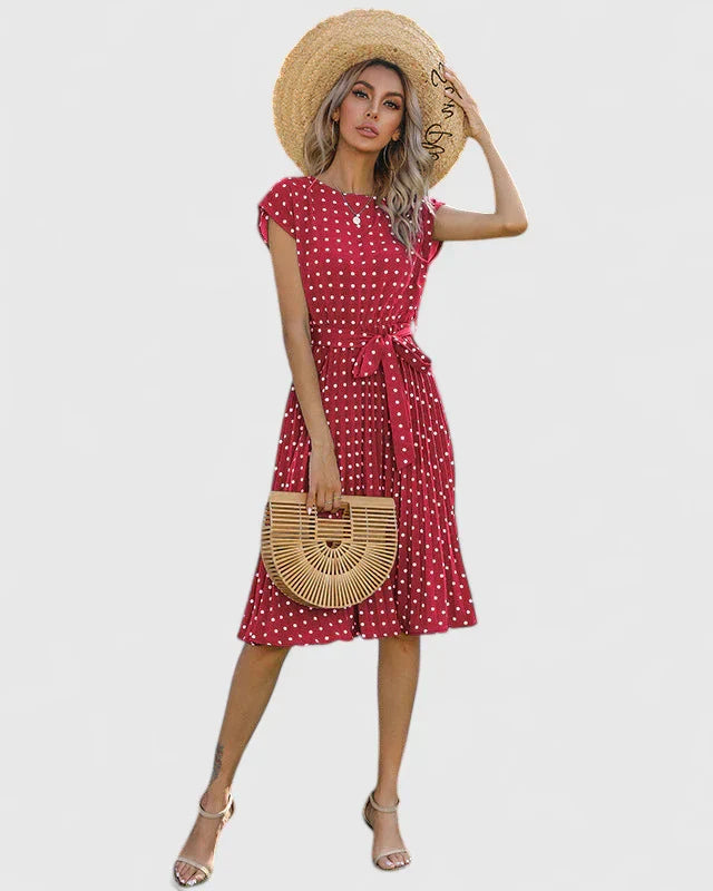 Veronika | Damen Midikleid mit Kurzärmeln und Faltenrock