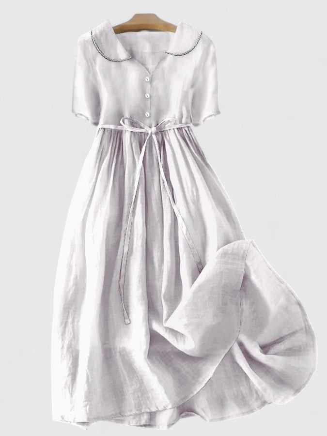 Pauline | Damen Midikleid mit Kurzärmeln und Knopfleiste