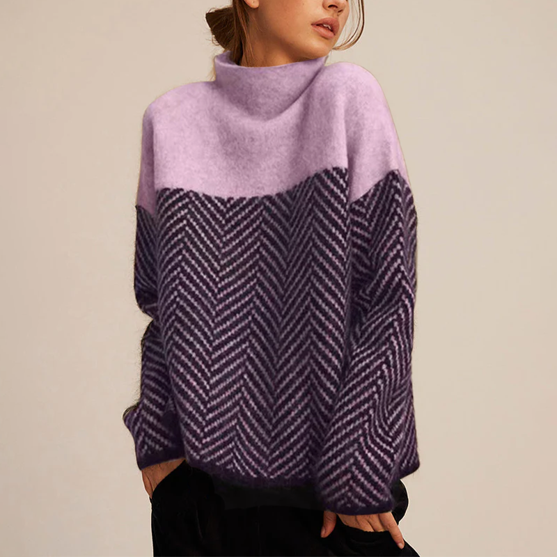 Michaela | Damen Lockere Strickpullover mit hohem Kragen