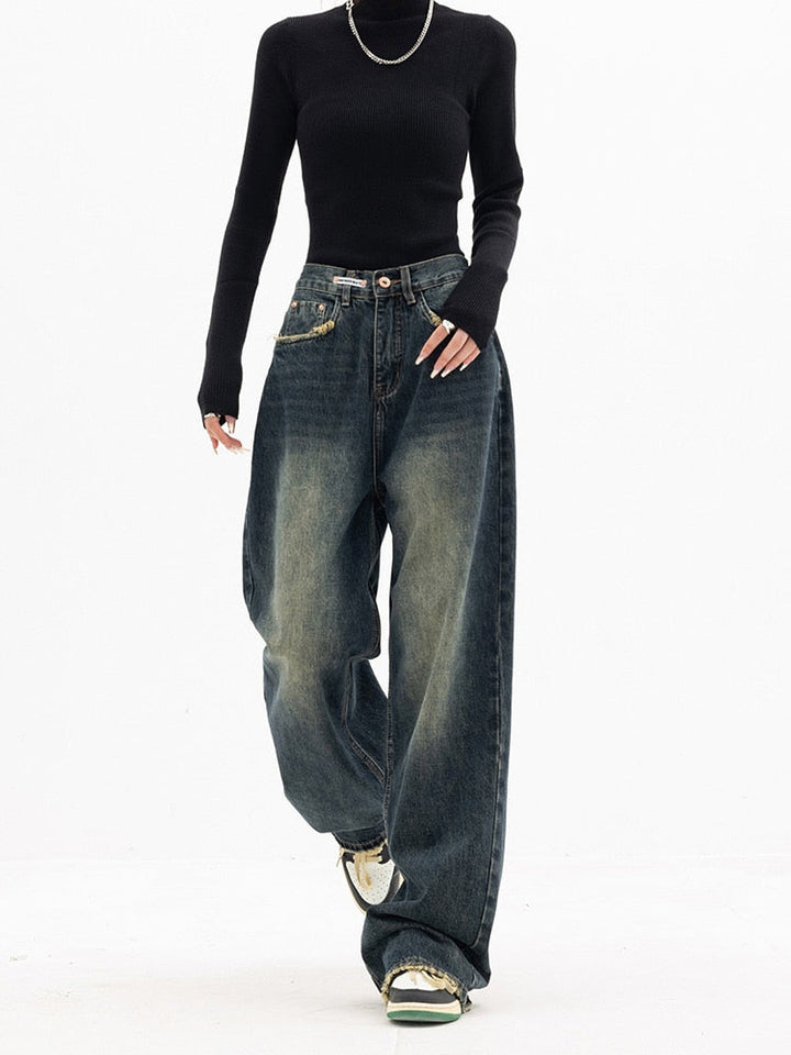 Nadine | Damen Weit Geschnittene Jeans aus Gewaschenem Denim