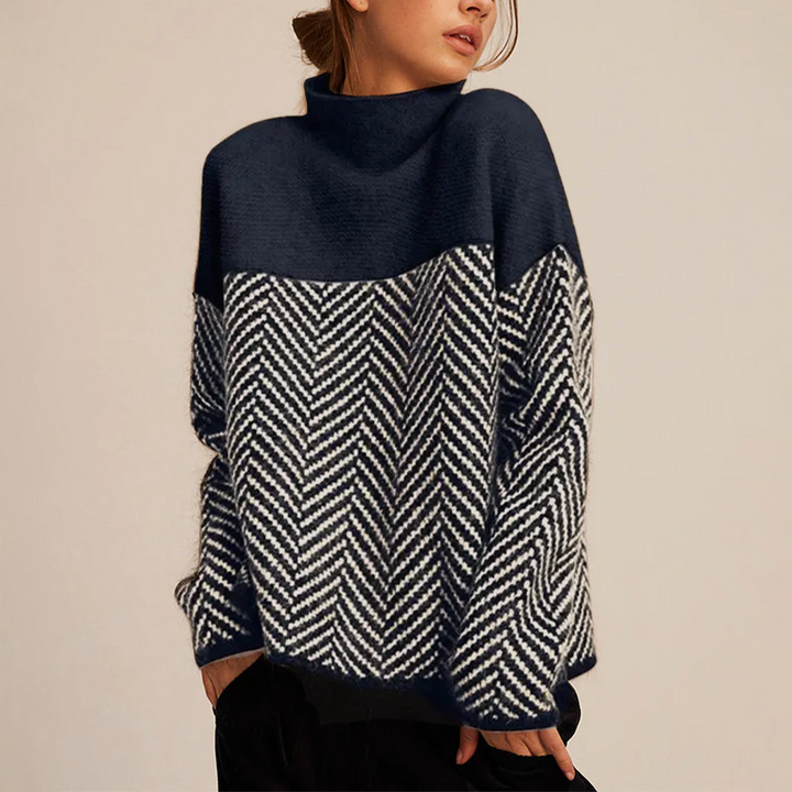 Michaela | Damen Lockere Strickpullover mit hohem Kragen
