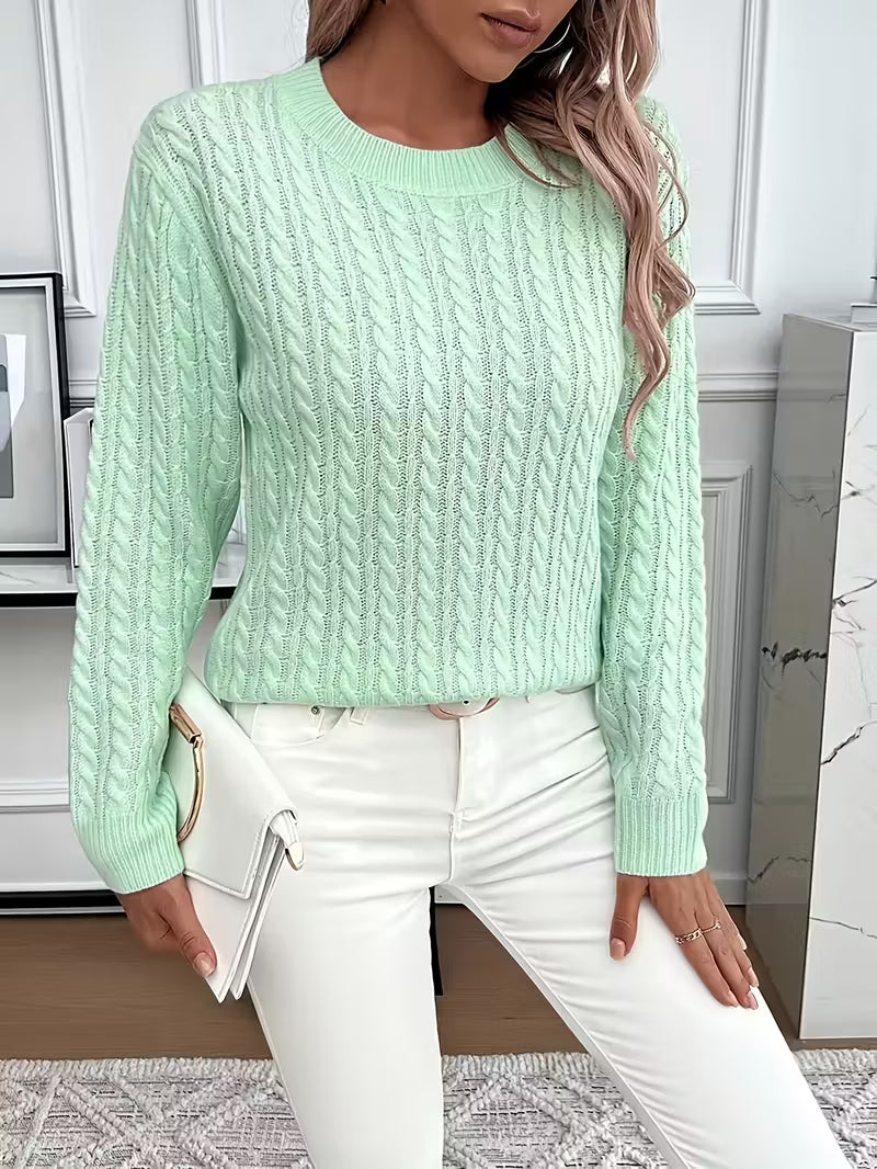 Doris | Damen Gemütlicher Winter-Zopfmuster-Strickpullover