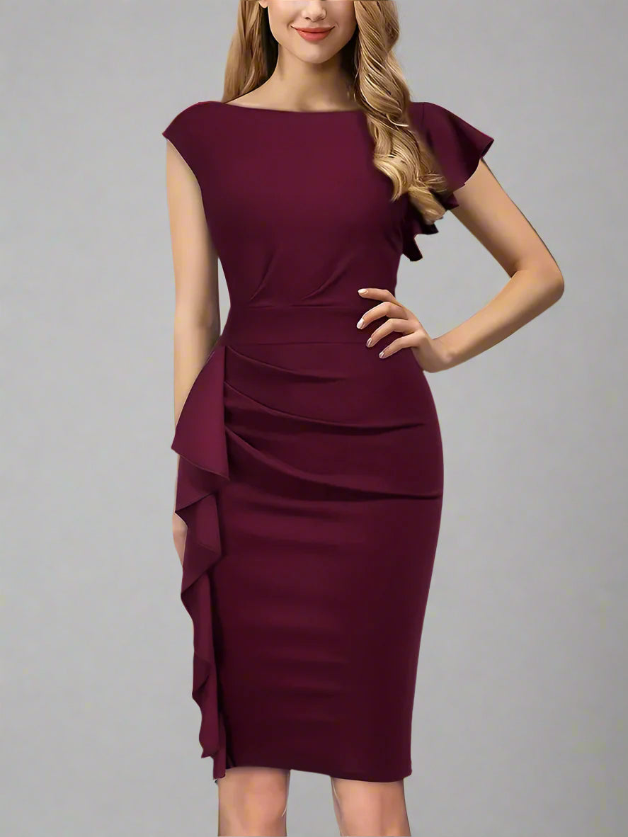 Ursula | Damen Figurbetontes Cocktailkleid mit Rüschen an der Seite