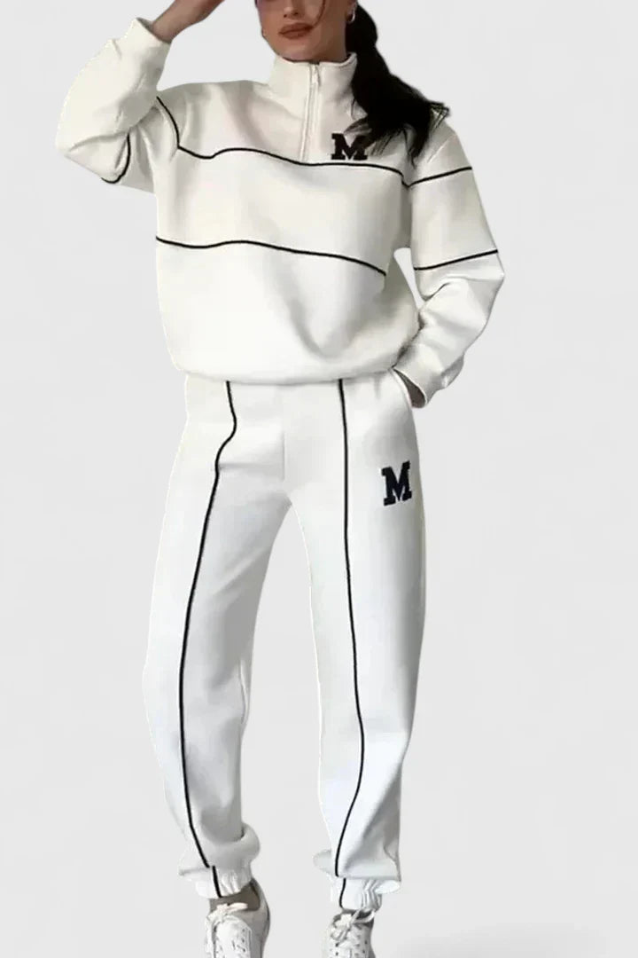 Sabina | Damen Trainingsanzug mit Halbem Reißverschluss und Kontrastbesatz