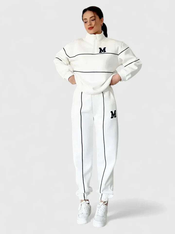 Sabina | Damen Trainingsanzug mit Halbem Reißverschluss und Kontrastbesatz