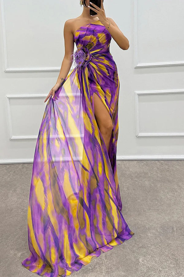 Sabine | Damen Schulterfreies Abendkleid mit hohem Schlitz in Maxilänge