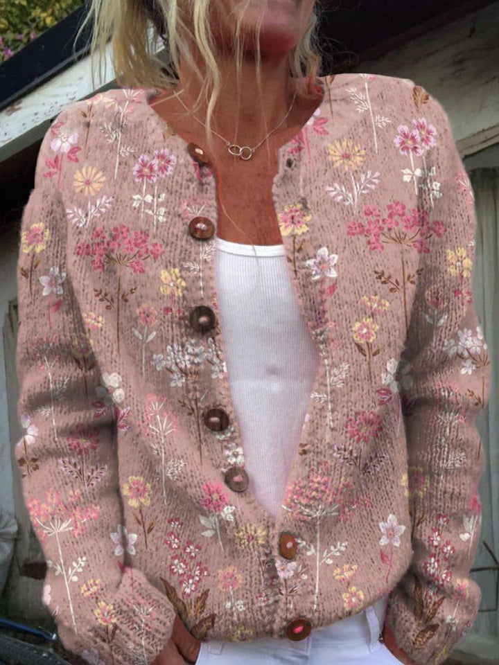 Lena | Damen Klassische Gemusterte Strickjacke mit Knöpfen