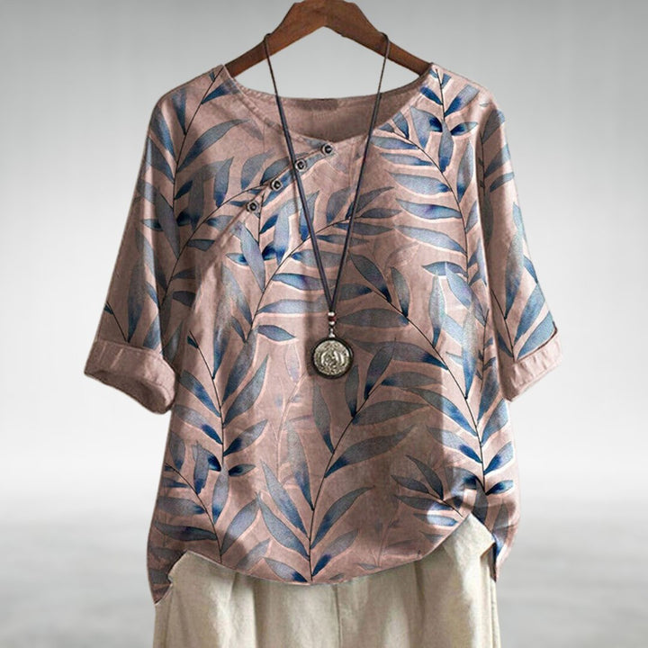 Amalie | Avslappet Bluse med Bladtrykk og Knapper for Kvinner