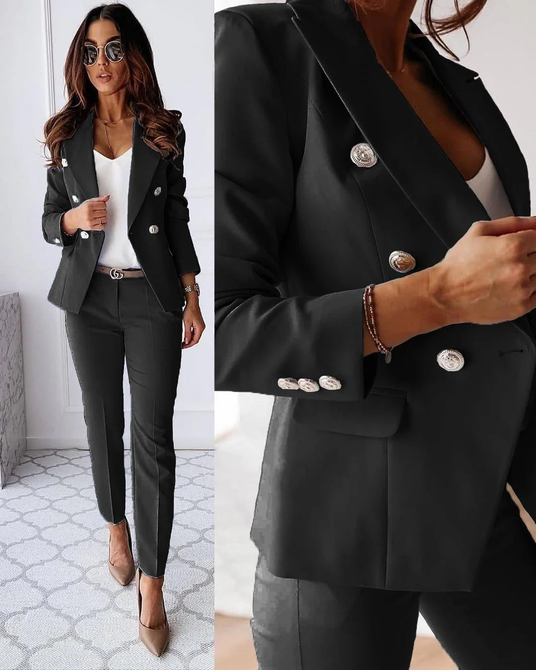 Katharina | Elegant Dame Dobbelt­radet Blazer og Bukse