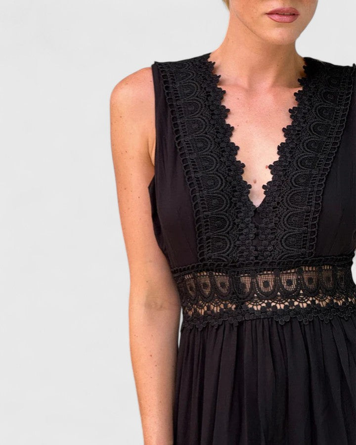 Emilia | Damen Ärmelloses Midikleid mit V-Ausschnitt und Spitzenbesatz