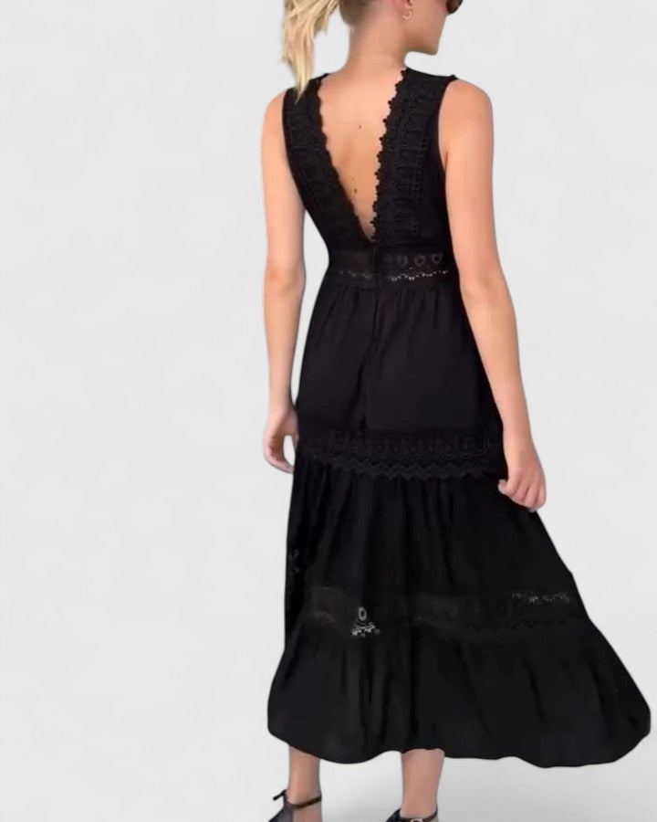 Emilia | Damen Ärmelloses Midikleid mit V-Ausschnitt und Spitzenbesatz