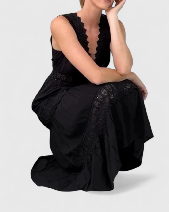 Emilia | Damen Ärmelloses Midikleid mit V-Ausschnitt und Spitzenbesatz