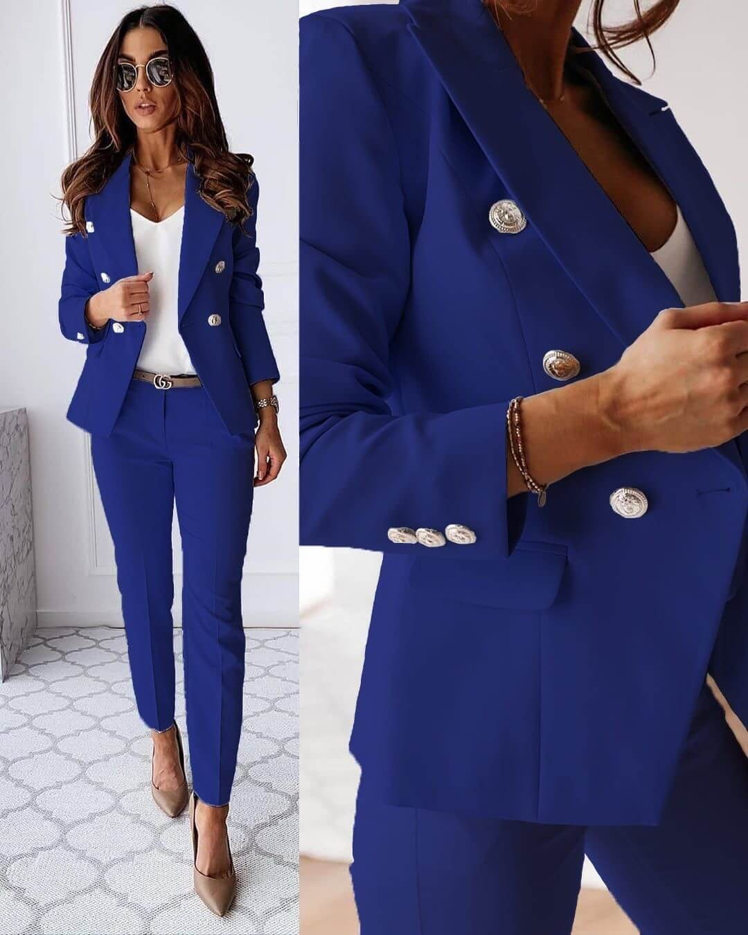 Katharina | Elegant Dame Dobbelt­radet Blazer og Bukse