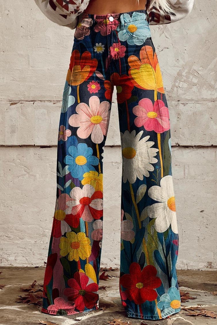 Lene | Jeans med Retro Blomstermønster