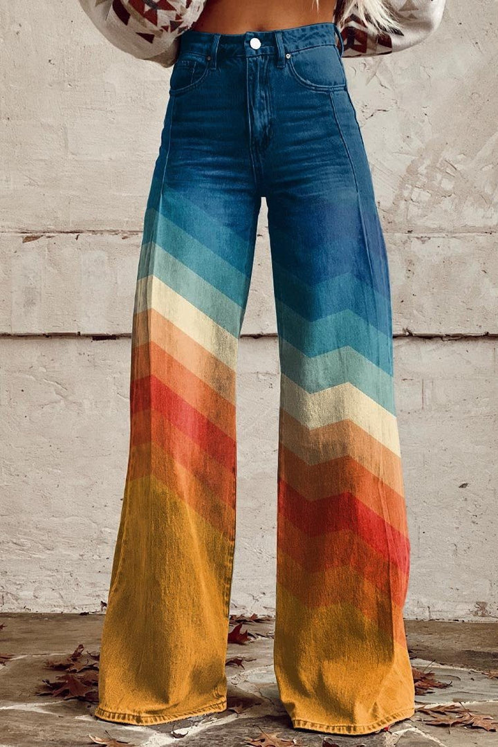 Karina | Vide Jeans med Flerfarget Mønster
