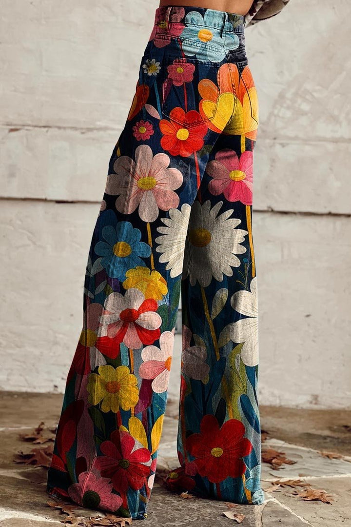 Lene | Jeans med Retro Blomstermønster