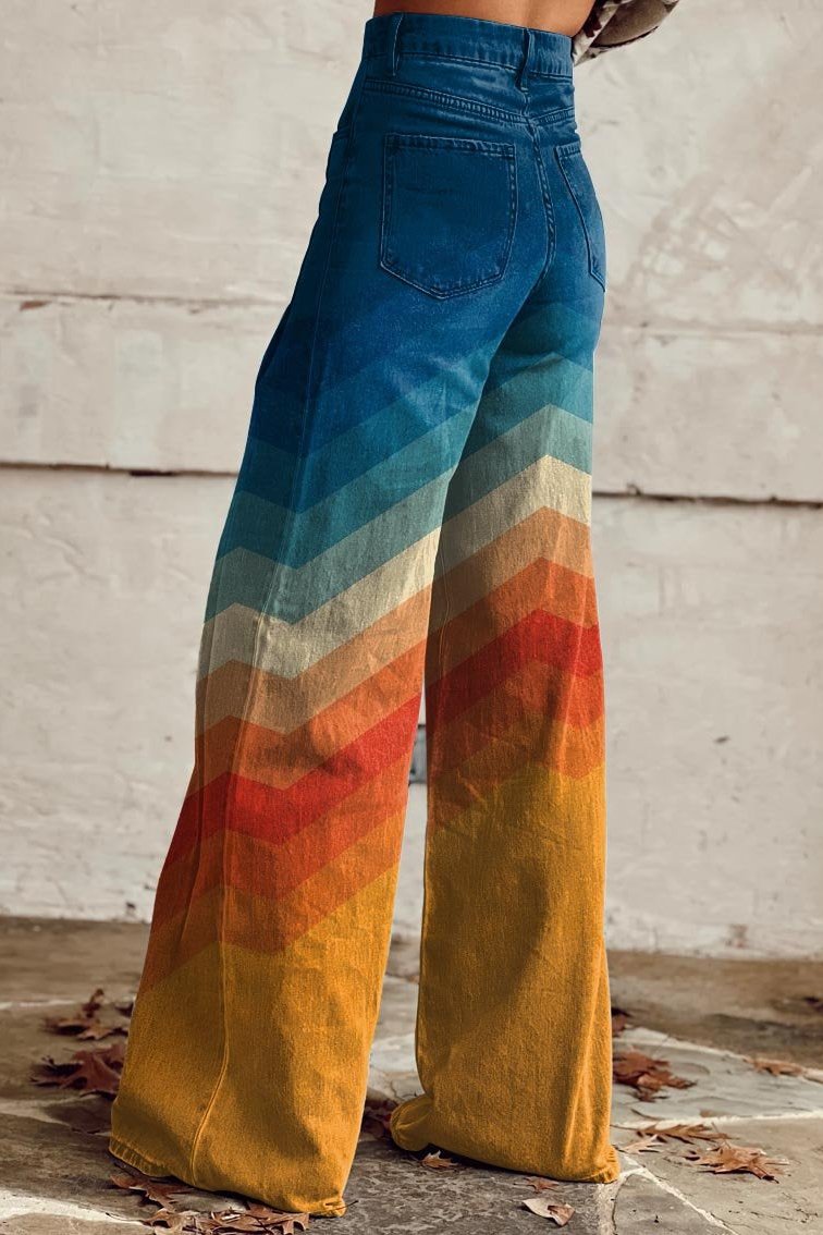Karina | Vide Jeans med Flerfarget Mønster