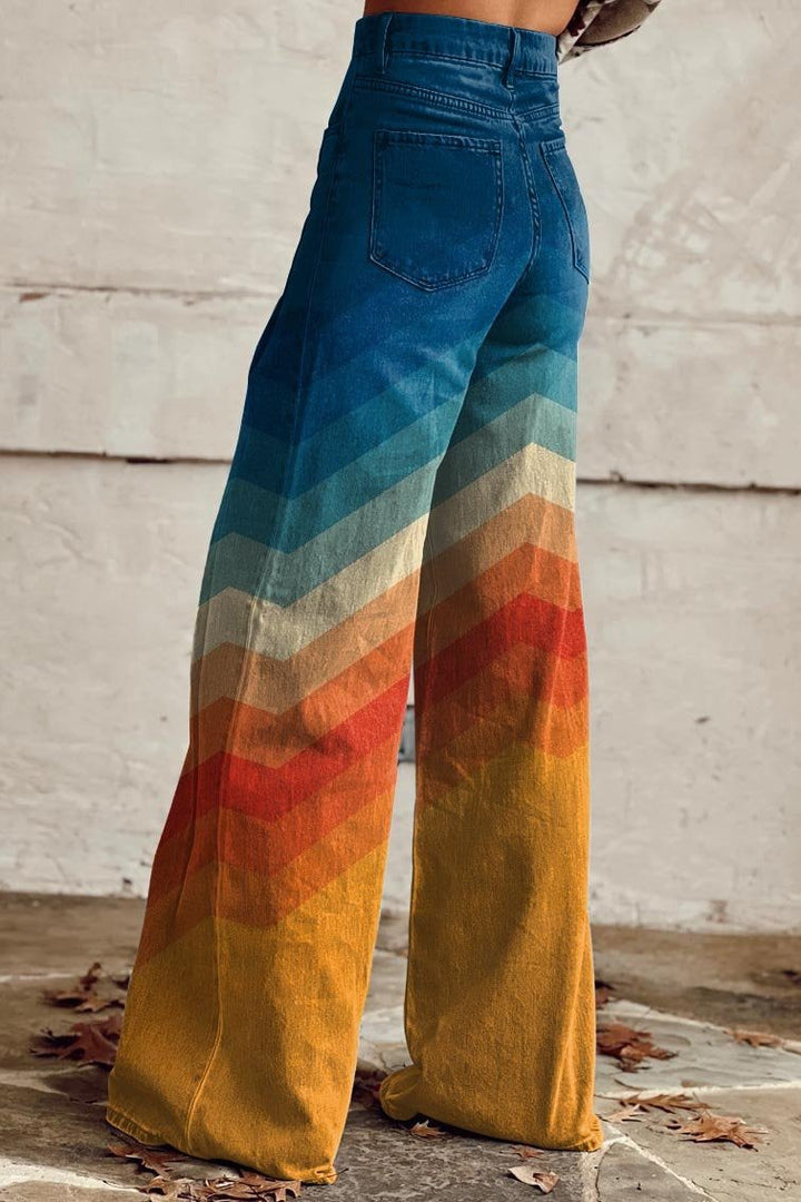 Karina | Vide Jeans med Flerfarget Mønster