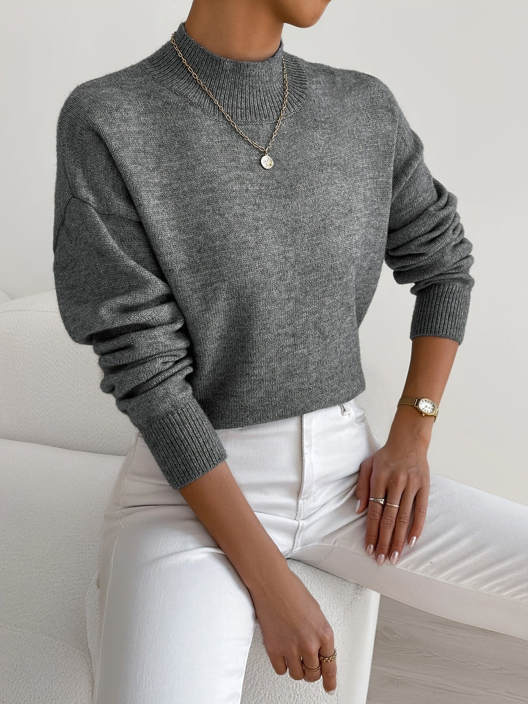 Eva | Damen Frühlings Mock Neck Pullover