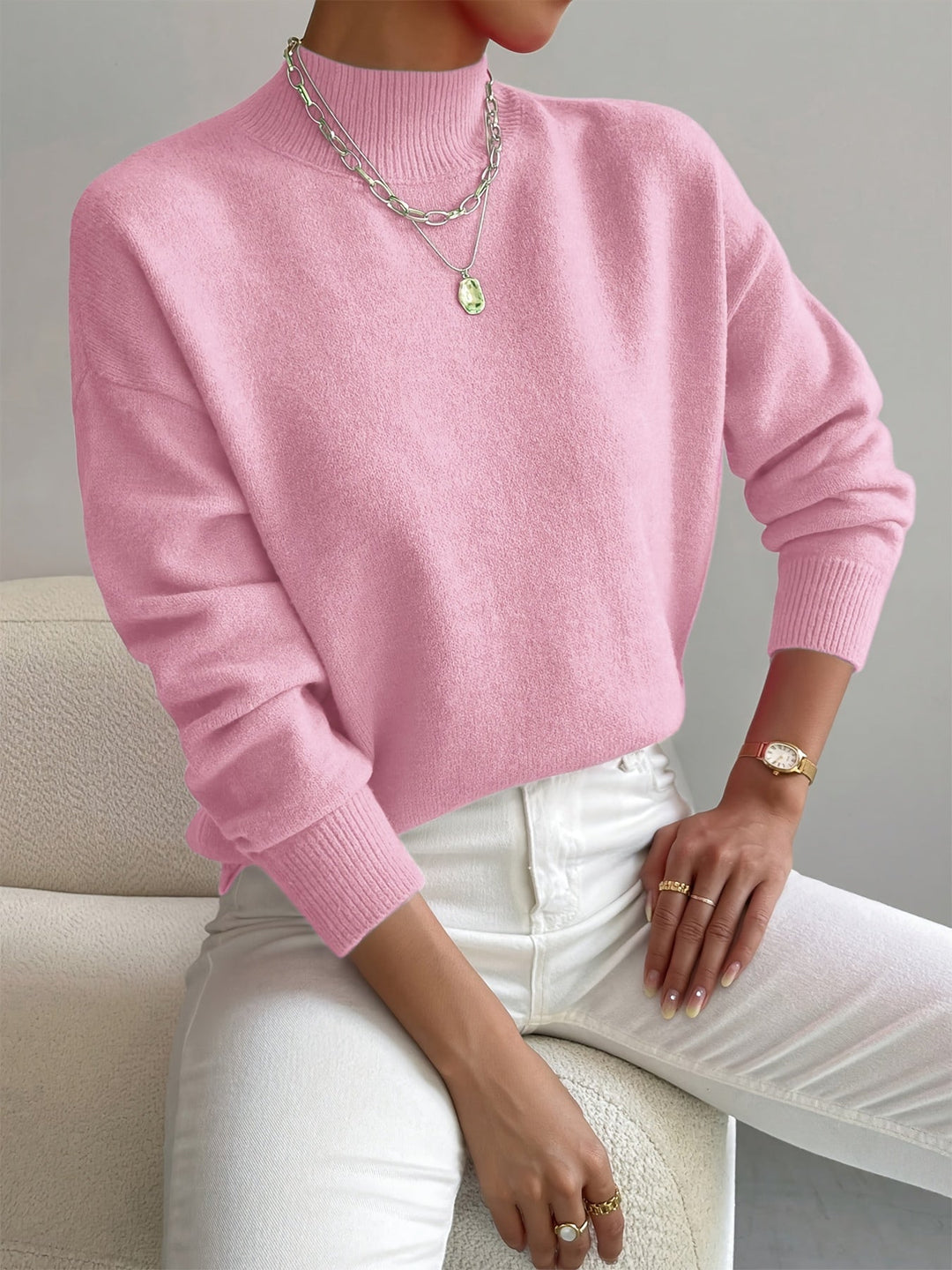 Eva | Damen Frühlings Mock Neck Pullover