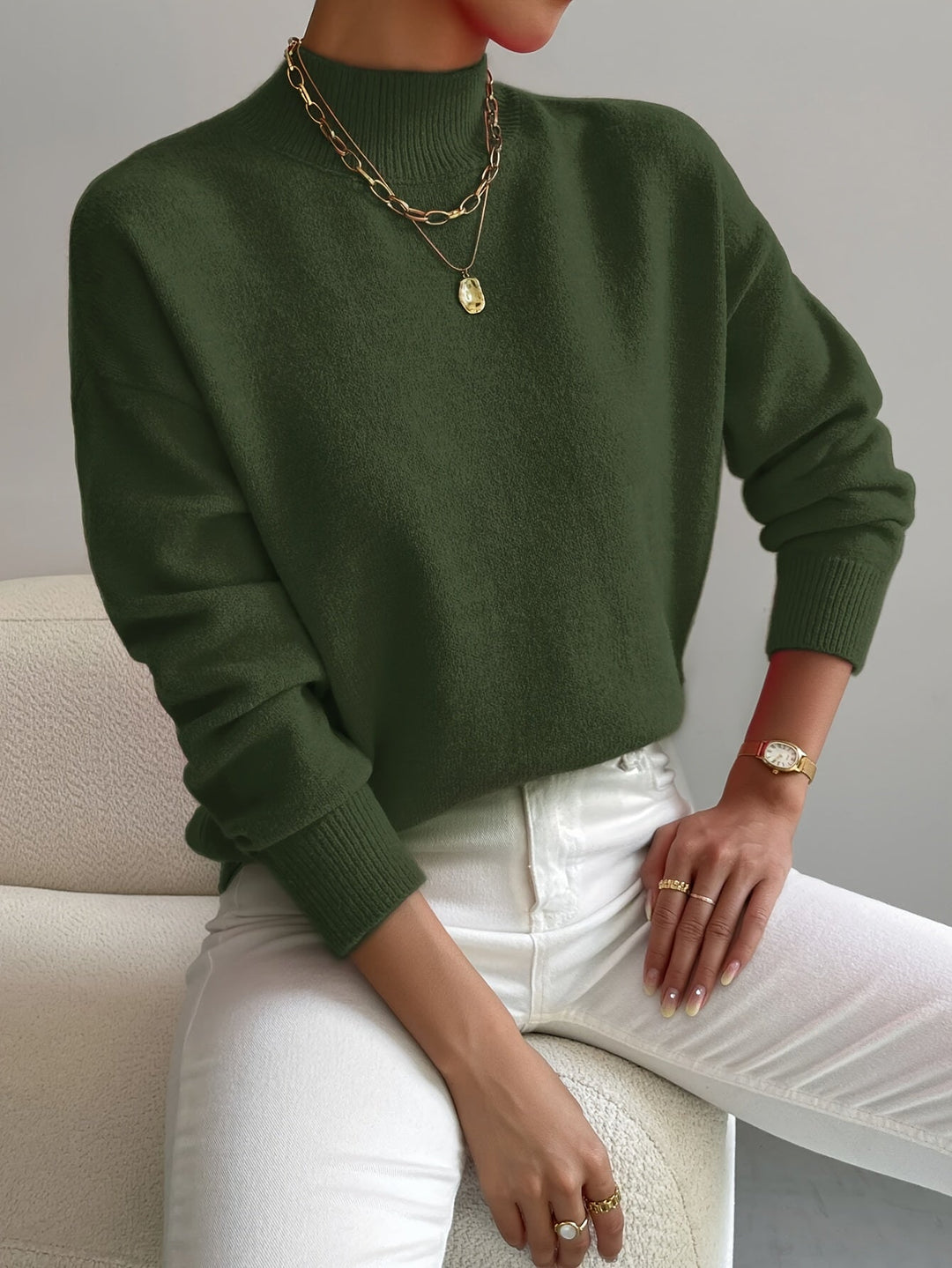 Eva | Damen Frühlings Mock Neck Pullover
