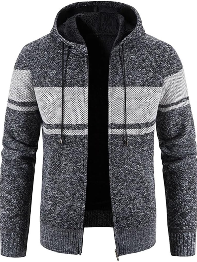 Hans | Herren Winter-Kapuzenjacke mit Reißverschluss und Streifen