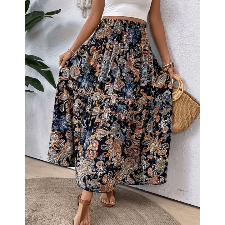 Iselin | Afslappet maxinederdel med print