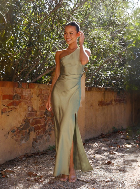 Sandra | Damen Frühlings-Maxikleid mit One-Shoulder-Desig