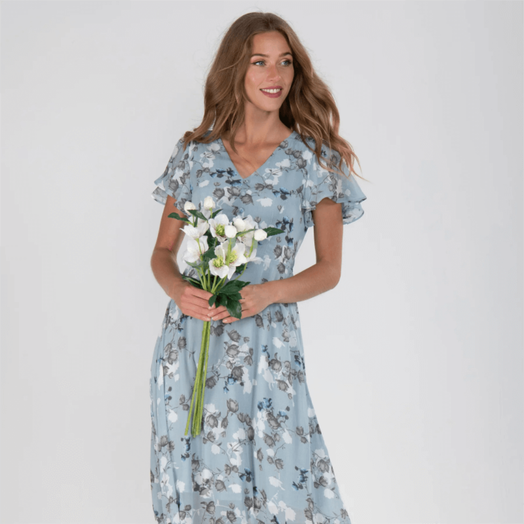 Victoria | Damen Boho-Maxikleid mit Flatterärmeln