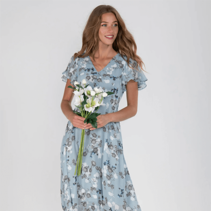 Victoria | Damen Boho-Maxikleid mit Flatterärmeln