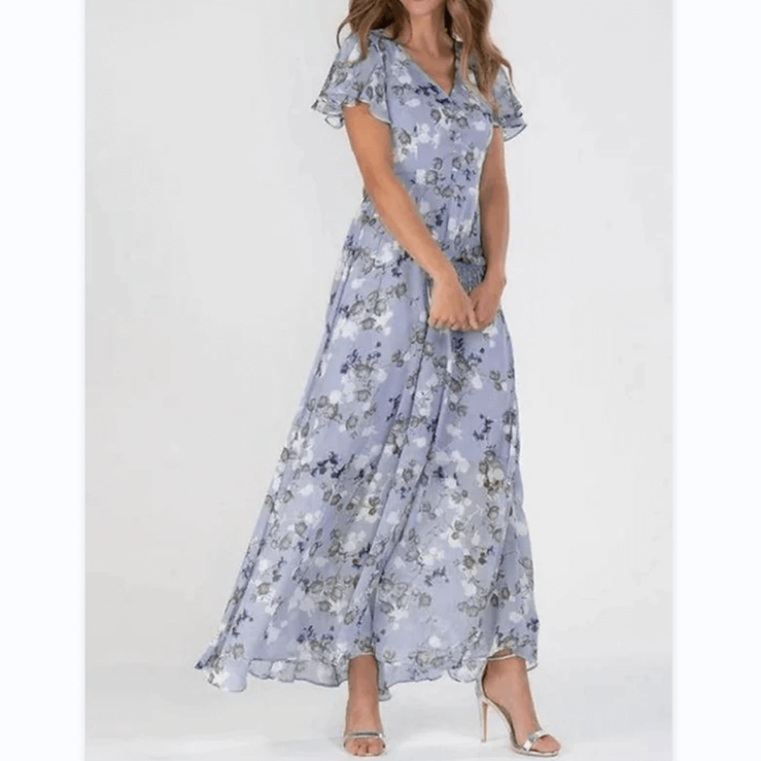 Victoria | Damen Boho-Maxikleid mit Flatterärmeln